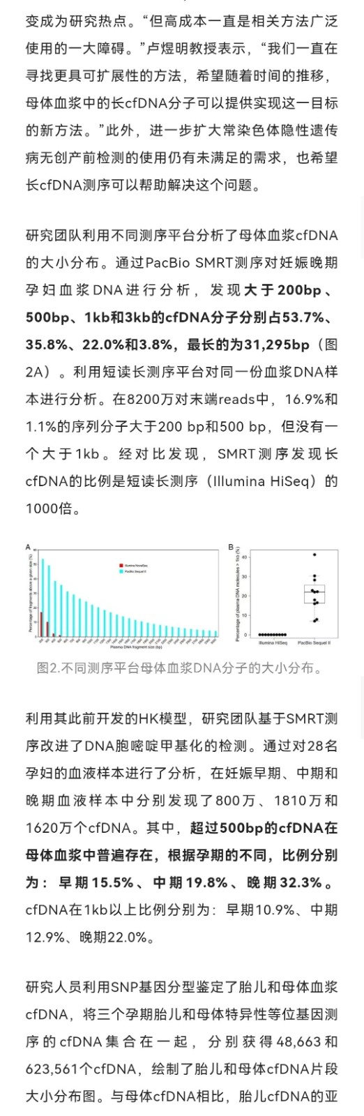 PNAS | 最长23kb！卢煜明团队证实孕妇血浆中存在大量长片段胎儿cfDNA